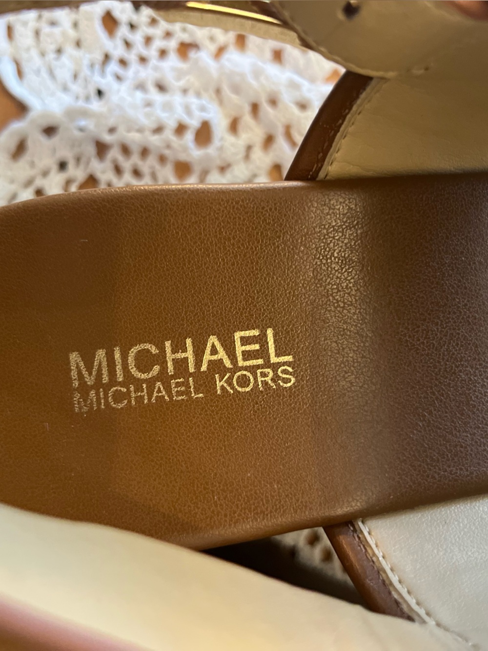 Michael Kors Tan Suede and Brown Leather Lug Platform Sandals with Gold Buckle - Picture 6 of 12